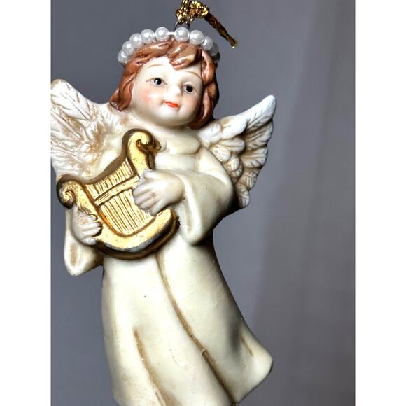Vintage Pearl halo porcelain Christmas ornament house of Lloyd playing harp - Picture 1 of 12